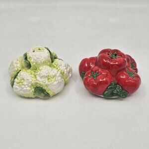 Vintage Cauliflower and Tomatoes Salt & Pepper Shakers Set Faux Vegetables